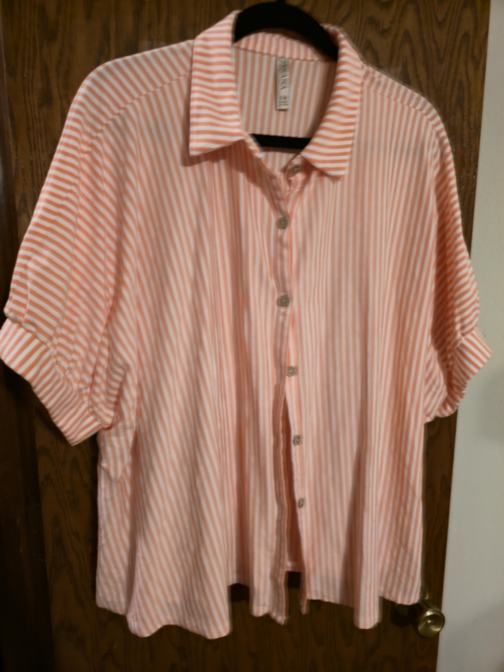Zenana Women's Coral and White Striped Button-Down Shirt